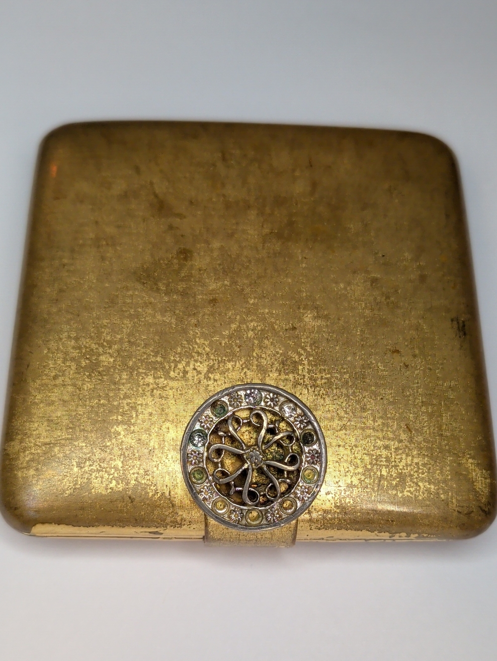 Vintage 1960s Avon Compact Gold Tone W/ Jewels Hollywood MCM